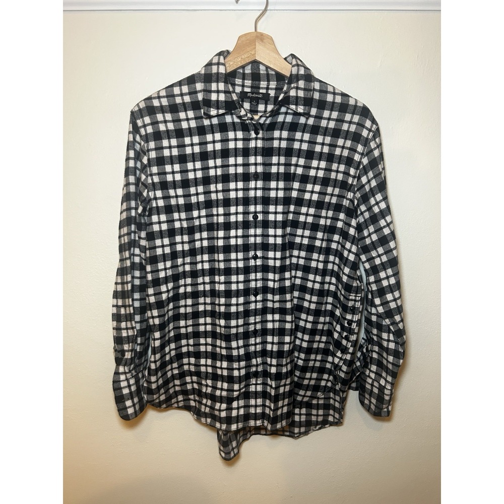 Madewell Flannel Bridgeport Plaid Shirt Small Black White Oversized Button Up‎